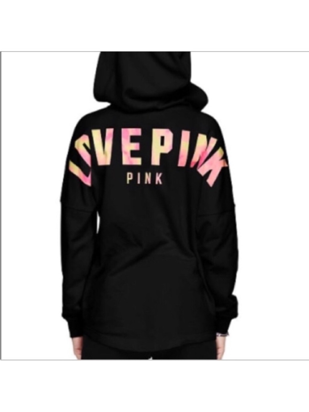 PINK Victoria's Secret Black Hooded cross cross Pullover watercolor
